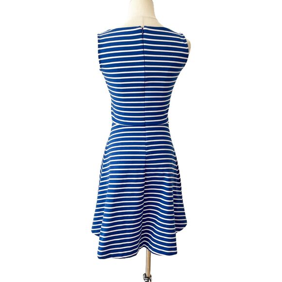 Talbots Blue White Striped Fit & Flare Dress Petite Nautical Preppy Sleeveless - Picture 3 of 5